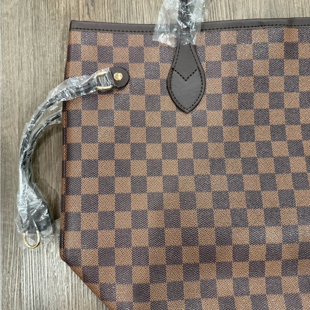 Checkered Brown Tote Bag - Picture 3 of 5